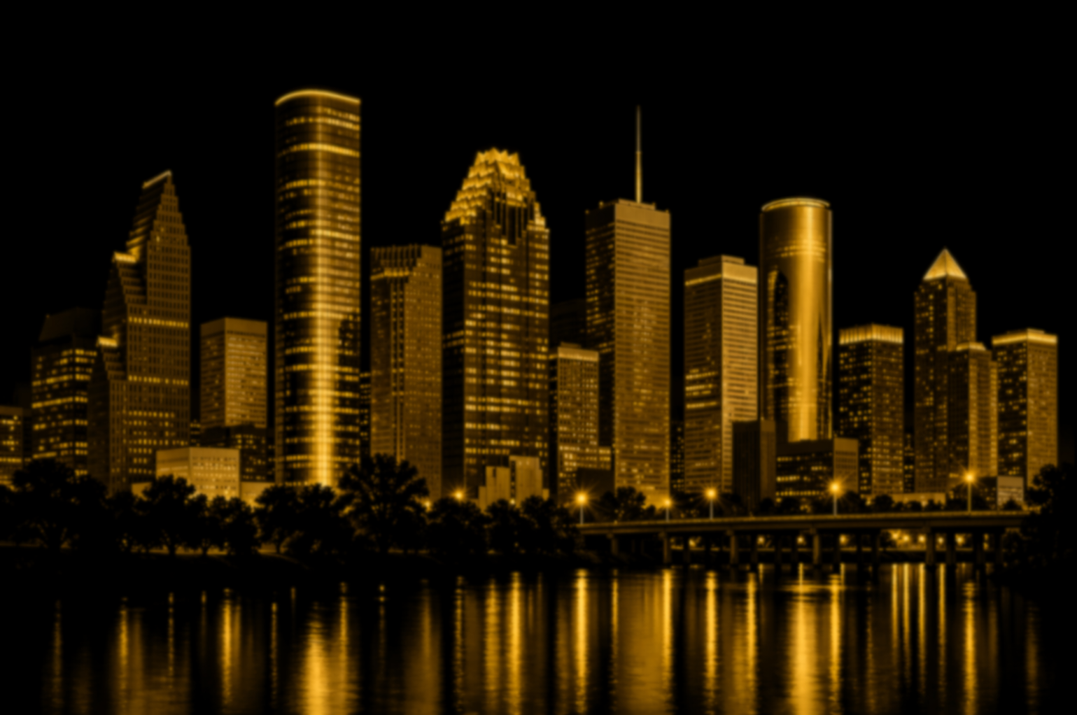 Golden city skyline at night