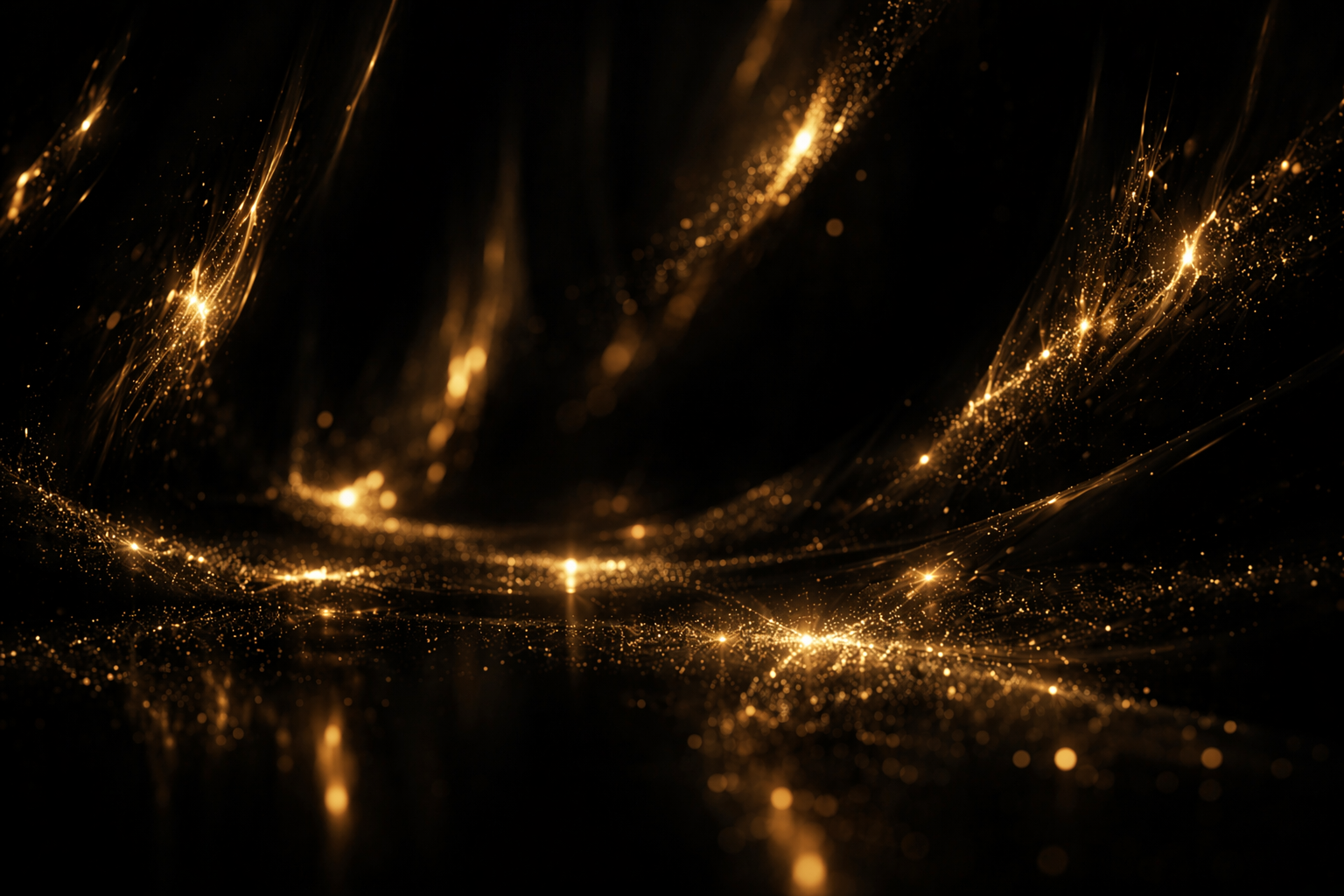 Flowing golden sparkles and particles